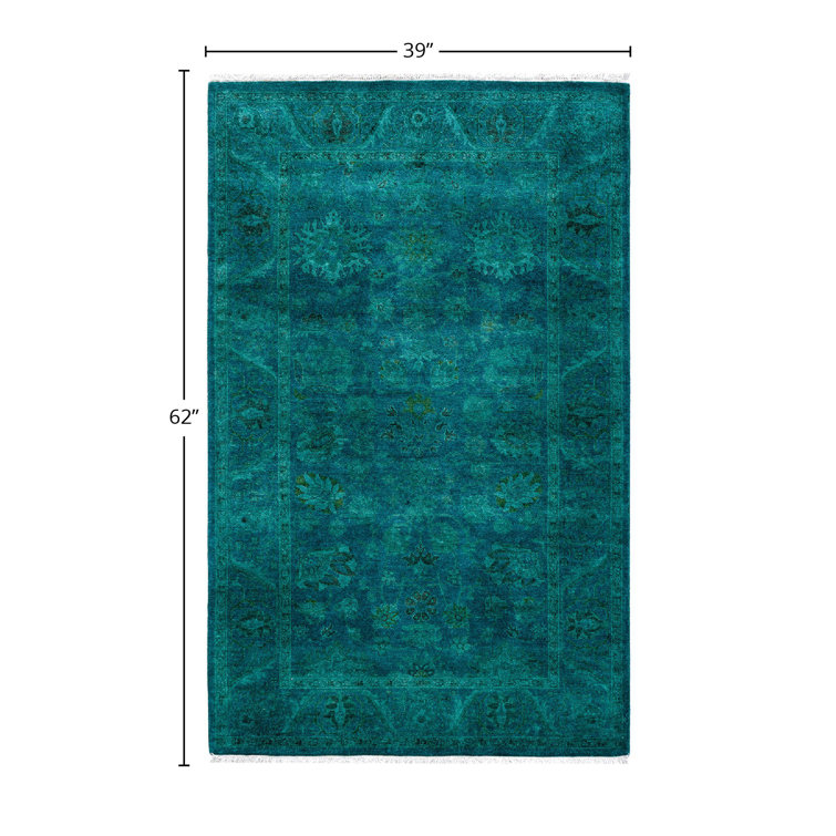 Hand-Knotted Blue Wool Rectangular Area Rug 3'3" x 5'2"