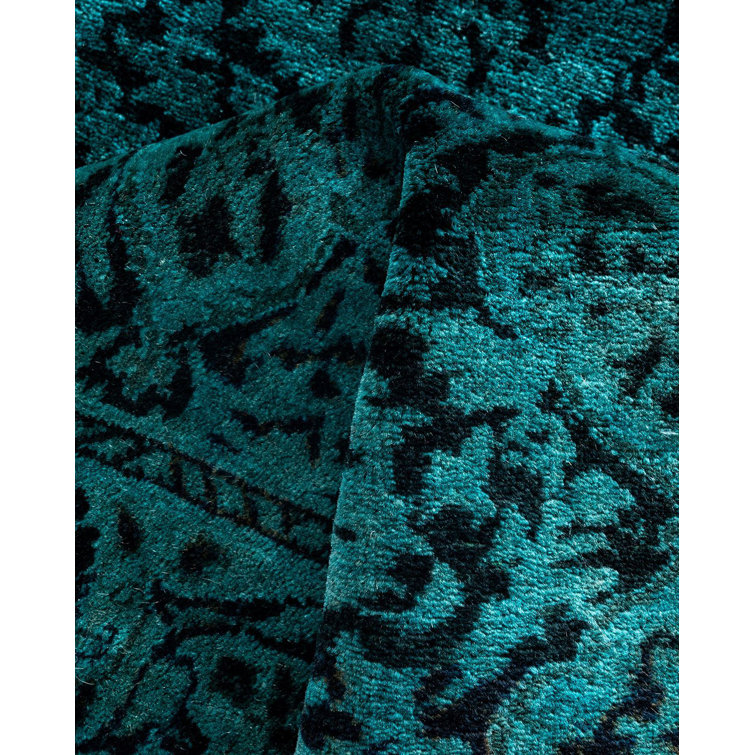 Hand-Knotted Black and Teal Wool Runner Rug 2'6" x 6'7"