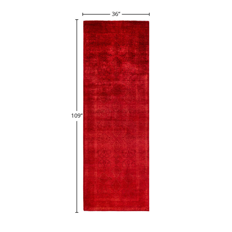 Hand-Knotted Red Wool Runner Rug 3' x 9'