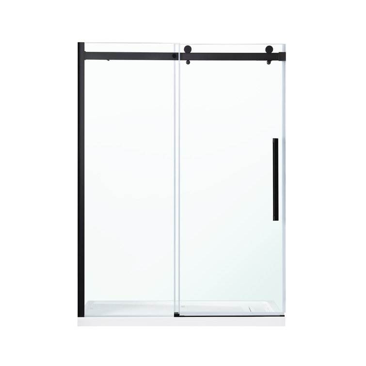 Bel 60" Matte Black and Clear Glass Frameless Sliding Shower Kit