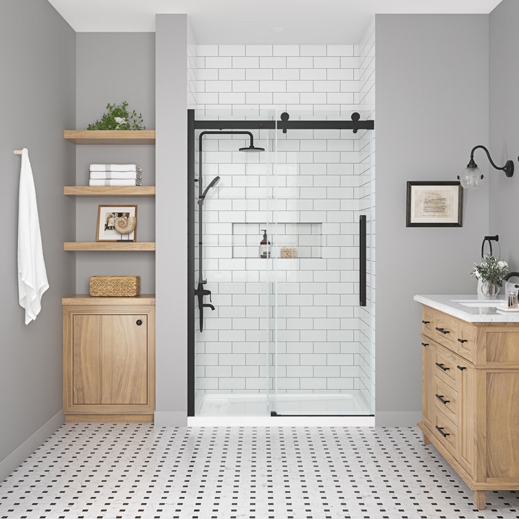 Matte Black 32" x 48" Frameless Glass Shower Kit