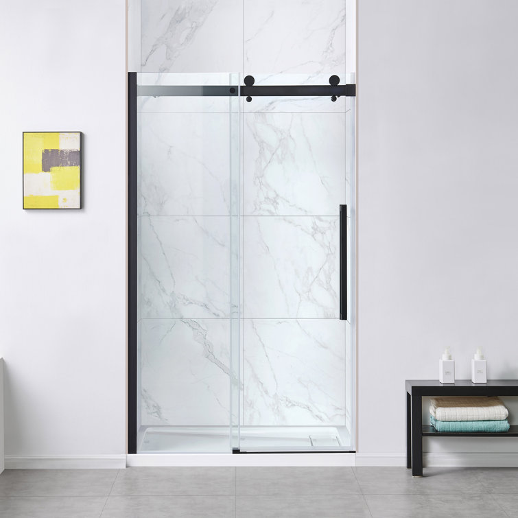 Matte Black 32" x 48" Frameless Glass Shower Kit