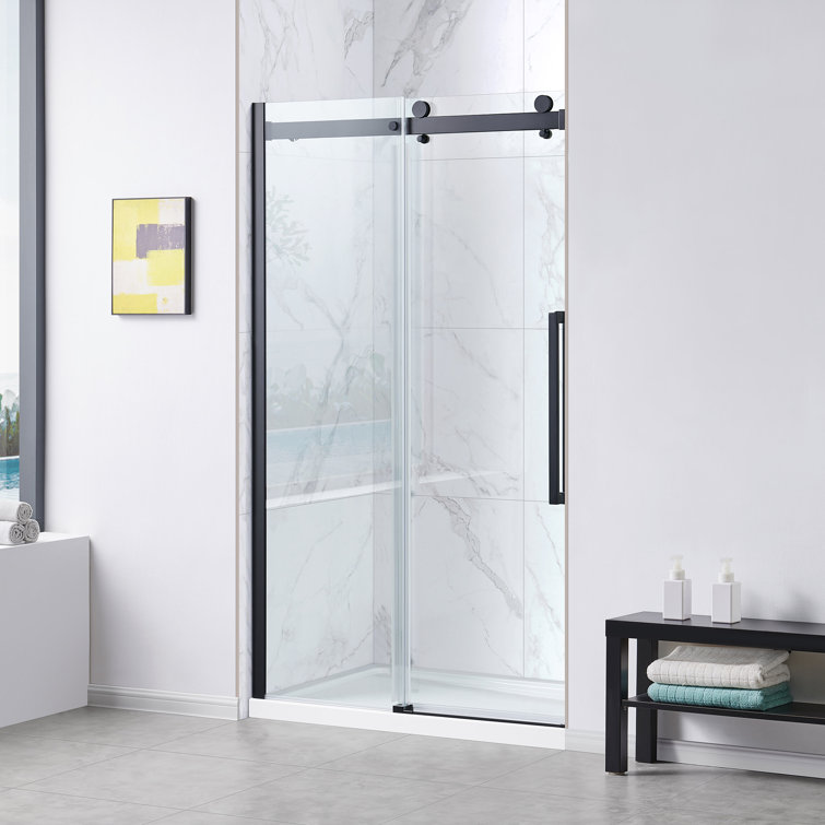 Matte Black 32" x 48" Frameless Glass Shower Kit