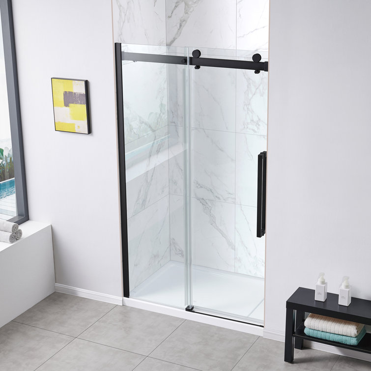 Matte Black 32" x 48" Frameless Glass Shower Kit