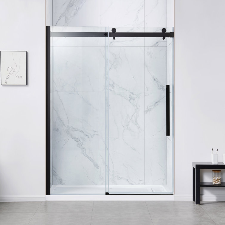 Bel 60" Matte Black and Clear Glass Frameless Sliding Shower Kit