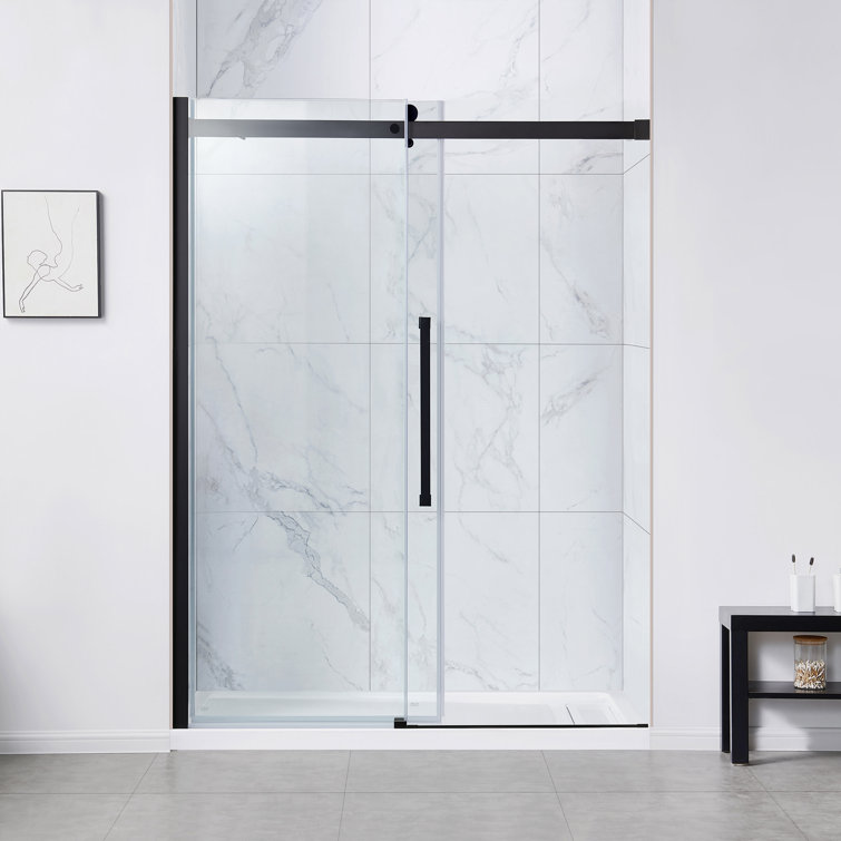 Bel 60" Matte Black and Clear Glass Frameless Sliding Shower Kit