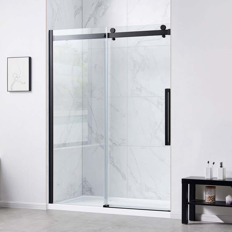 Bel 60" Matte Black and Clear Glass Frameless Sliding Shower Kit