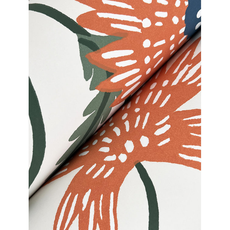 Coral Floral Non-Pasted Washable Wallpaper with Metallic Accents