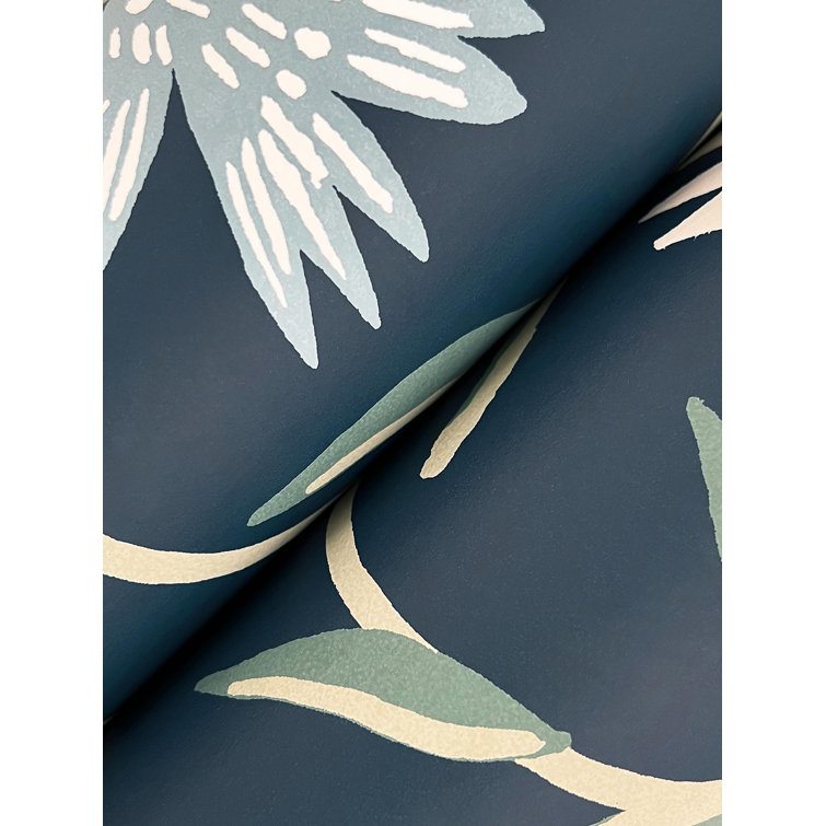 Navy Floral Non-Pasted Washable Wallpaper