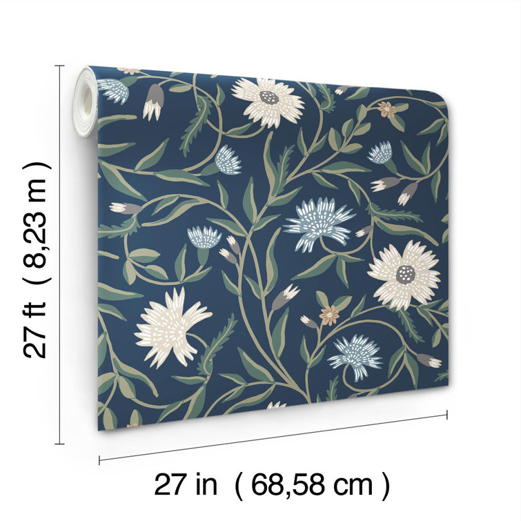 Navy Floral Non-Pasted Washable Wallpaper