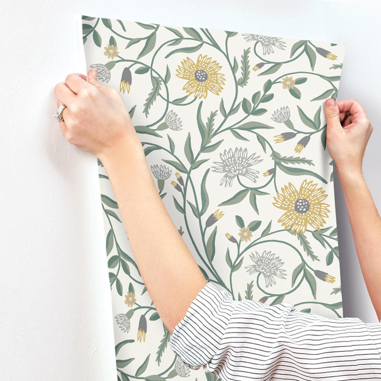 Gold and Green Floral Non-Pasted Washable Wallpaper