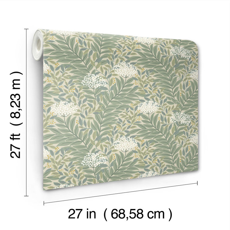Linen Green and Beige Floral Wallpaper Roll