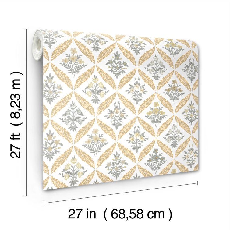 Gold and White Floral Garden Removable Wallpaper