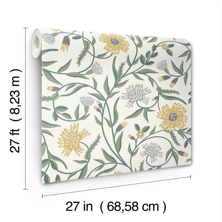 Gold and Green Floral Non-Pasted Washable Wallpaper