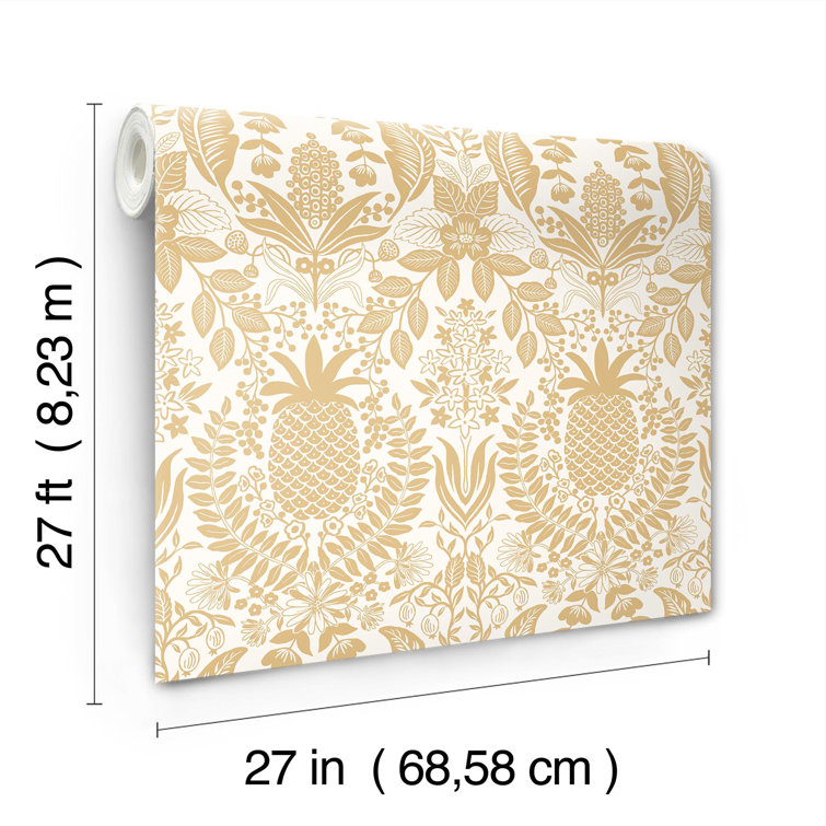 Gold and White Non-Pasted Washable Damask Wallpaper