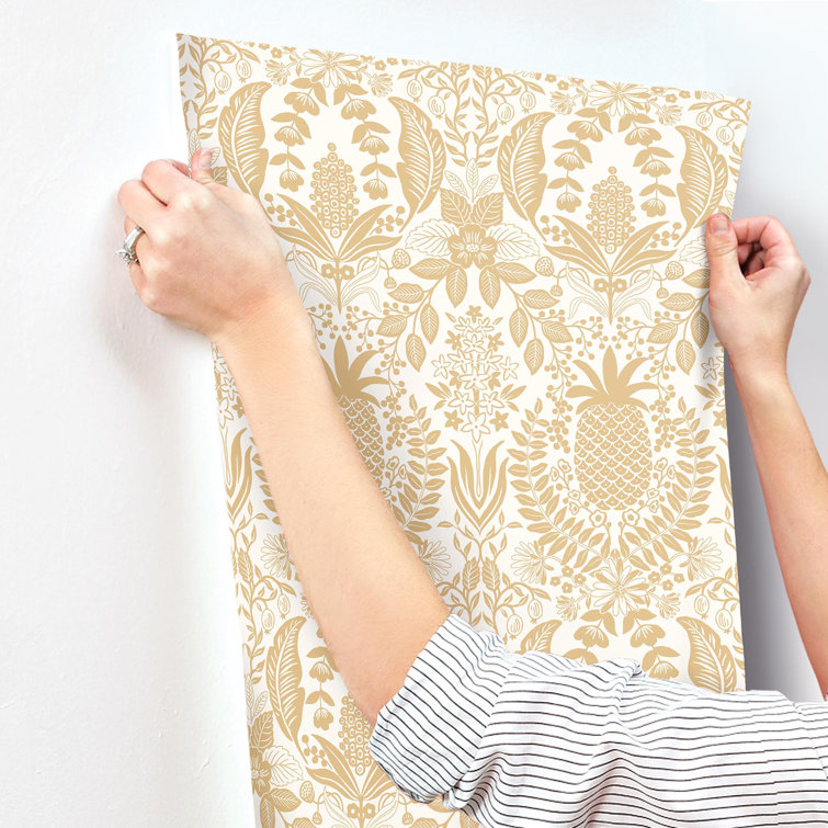 Gold and White Non-Pasted Washable Damask Wallpaper