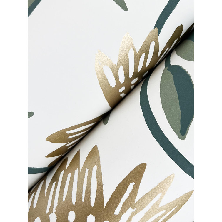 Gold and Green Floral Non-Pasted Washable Wallpaper