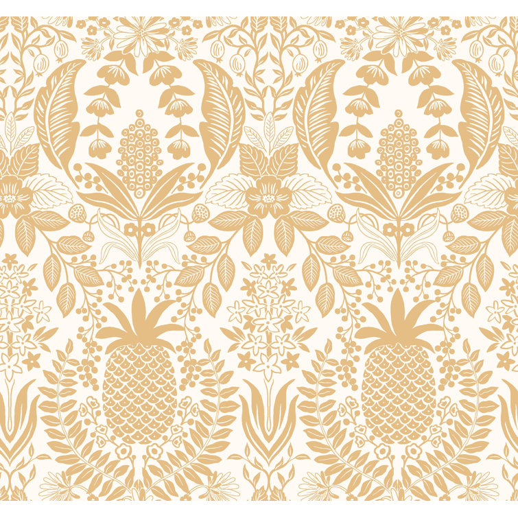 Gold and White Non-Pasted Washable Damask Wallpaper