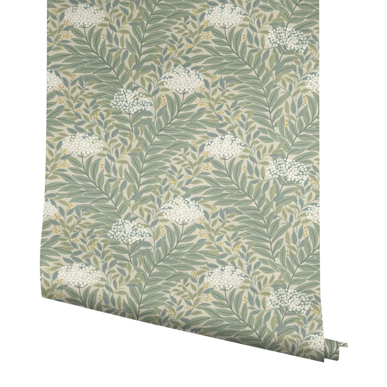Linen Green and Beige Floral Wallpaper Roll