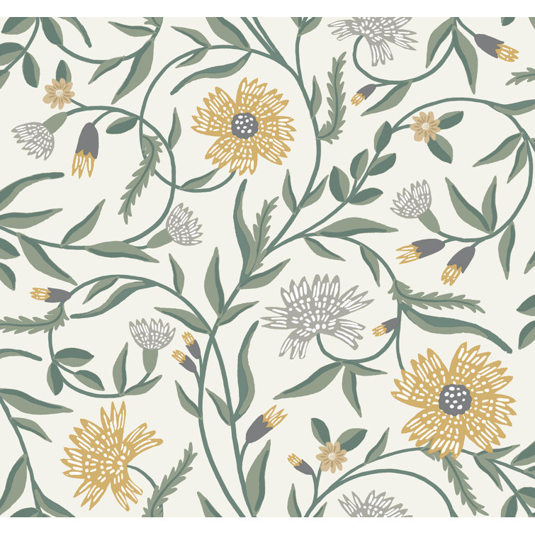 Gold and Green Floral Non-Pasted Washable Wallpaper