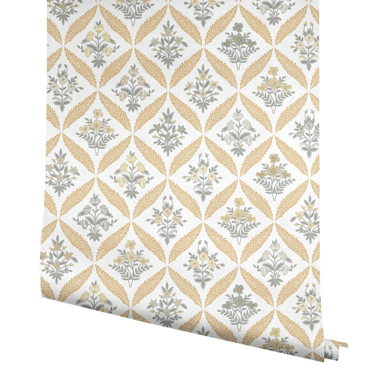 Gold and White Floral Garden Removable Wallpaper