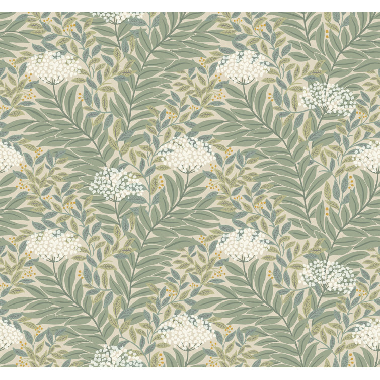 Linen Green and Beige Floral Wallpaper Roll