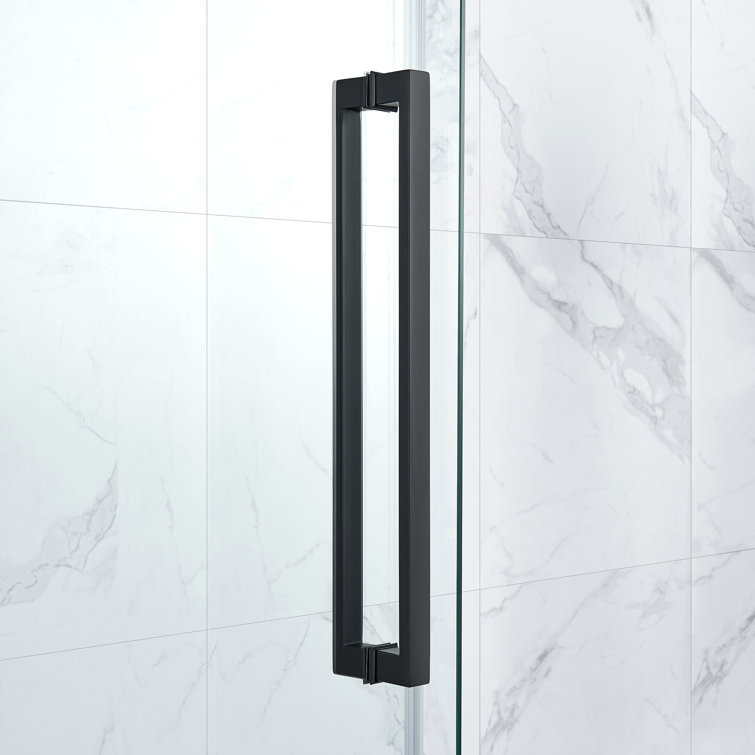 Matte Black Frameless Glass Corner Shower Kit with Soft-Close Door
