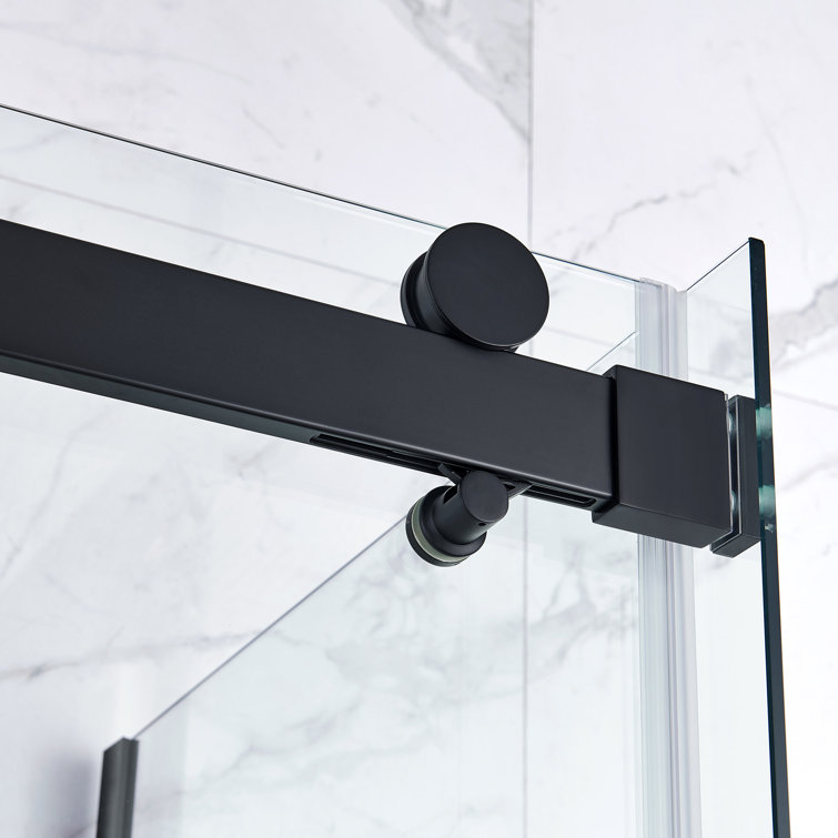 Matte Black Frameless Glass Corner Shower Kit with Soft-Close Door