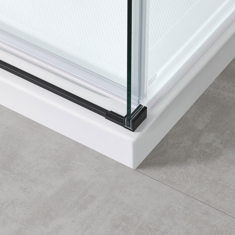 Matte Black Frameless Glass Corner Shower Kit with Soft-Close Door