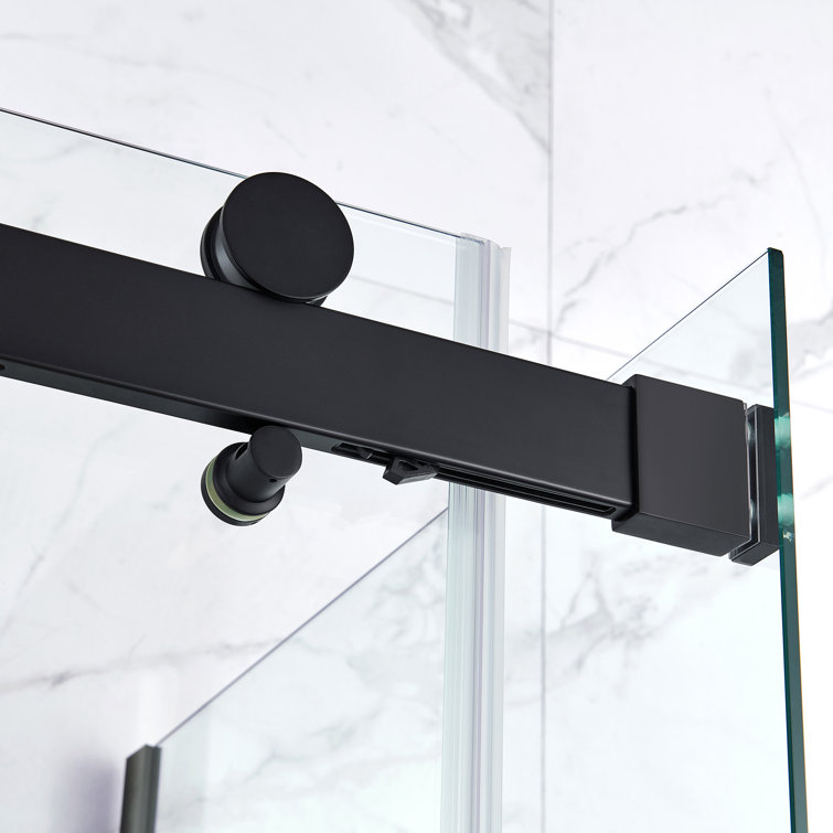 Matte Black Frameless Glass Corner Shower Kit with Soft-Close Door