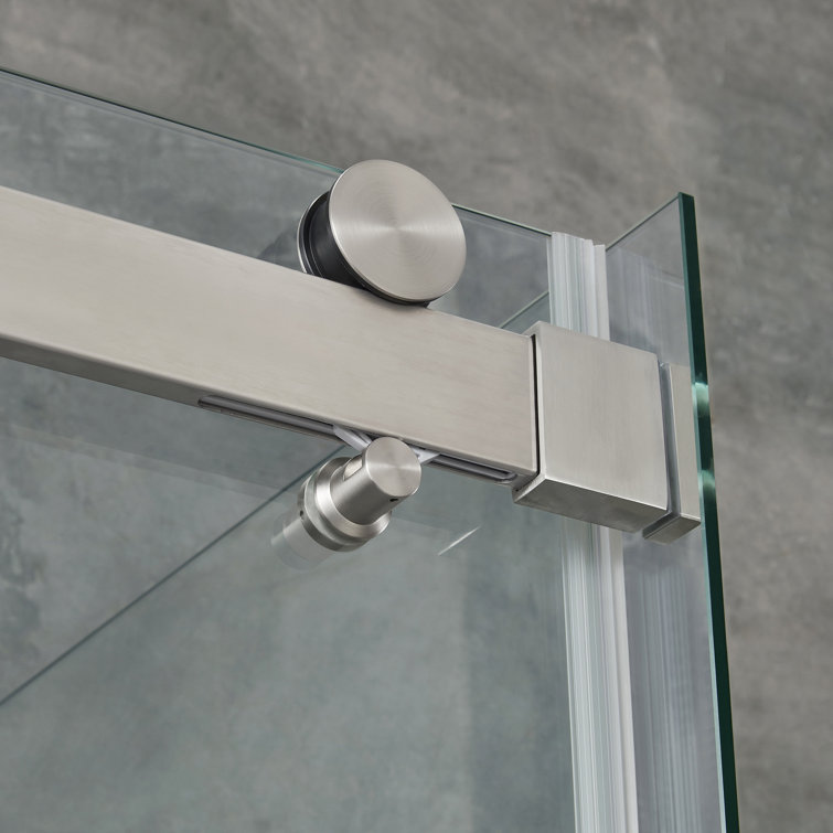 Satin Nickel 48" Frameless Sliding Soft Close Shower Kit with Clear Tempered Glass