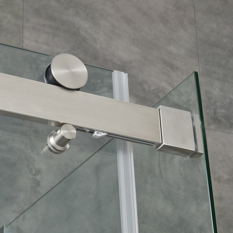 Satin Nickel 48" Frameless Sliding Soft Close Shower Kit with Clear Tempered Glass