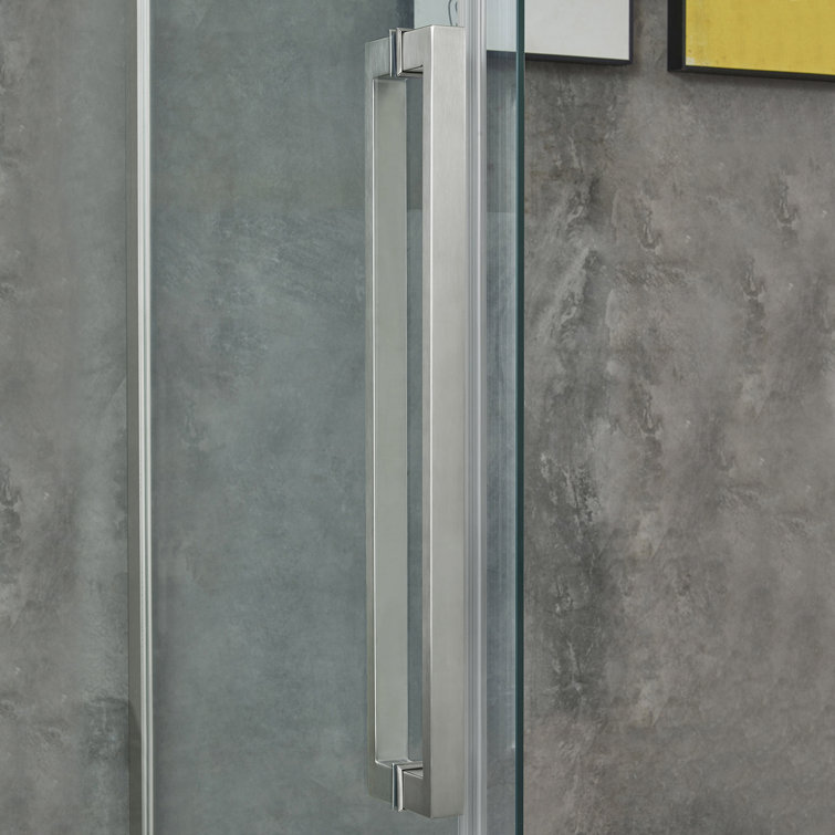 Satin Nickel 48" Frameless Sliding Soft Close Shower Kit with Clear Tempered Glass