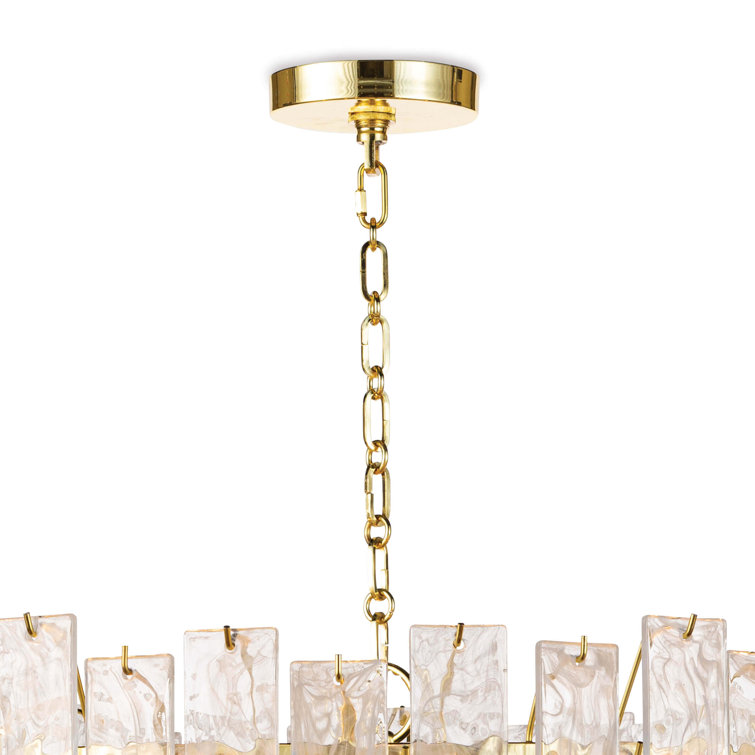 Large Clear Glass and Brass Cascading Chandelier