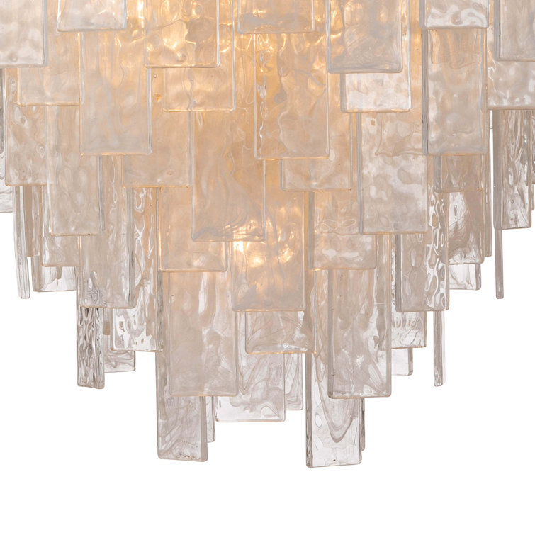 Large Clear Glass and Brass Cascading Chandelier