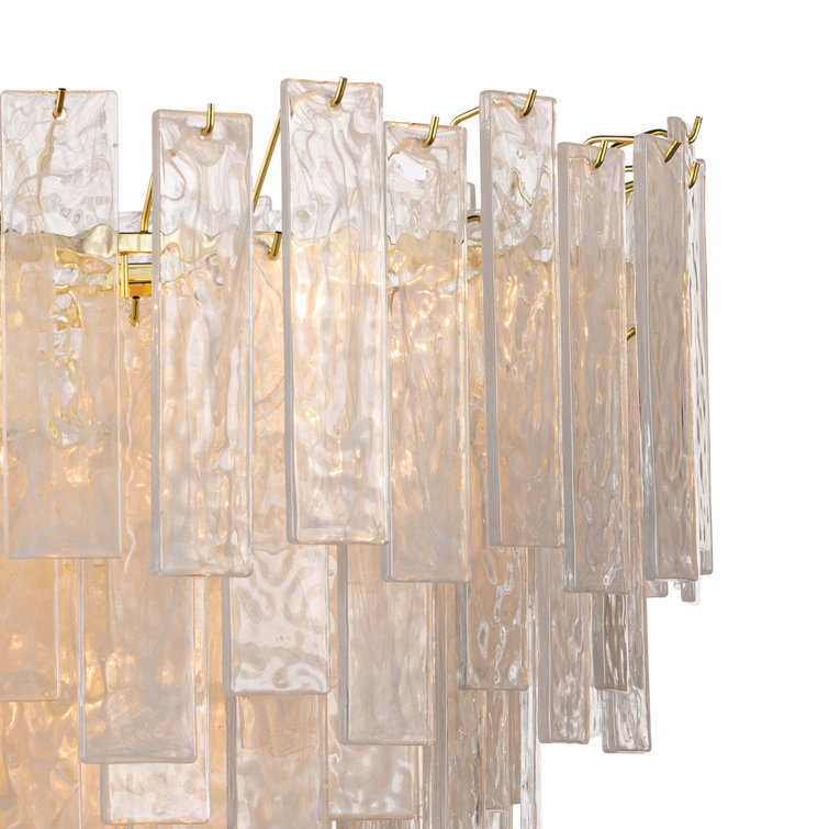 Large Clear Glass and Brass Cascading Chandelier