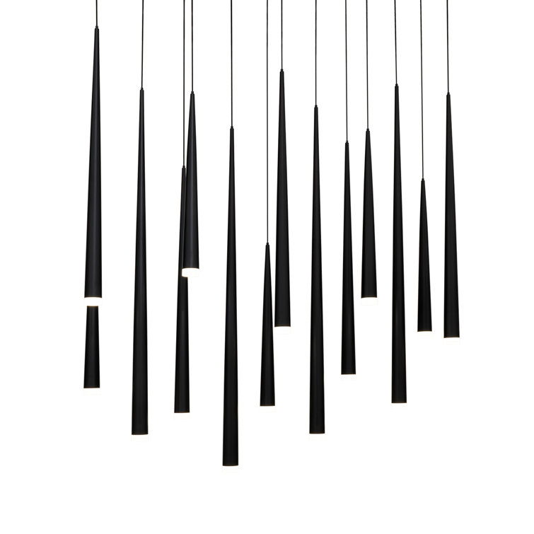 Cascade Black 14-Light LED Cluster Pendant with Brass Accents