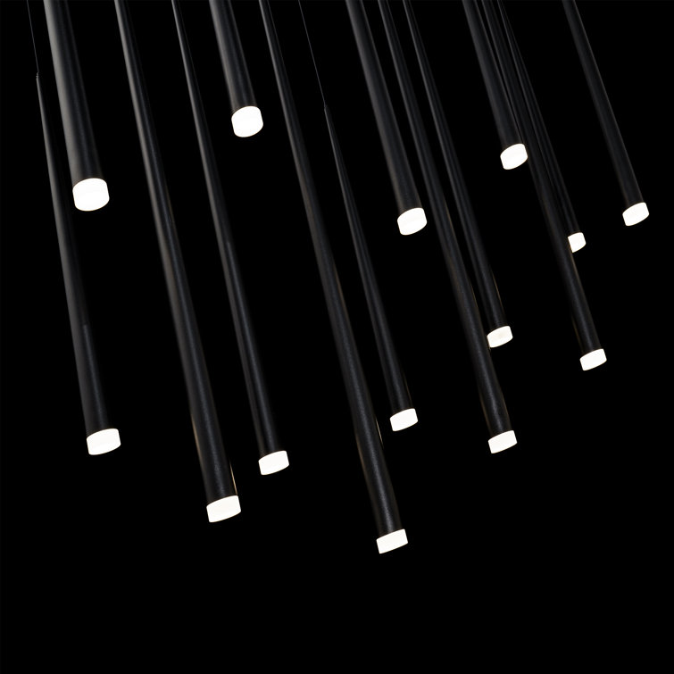 Cascade Black 14-Light LED Cluster Pendant with Brass Accents