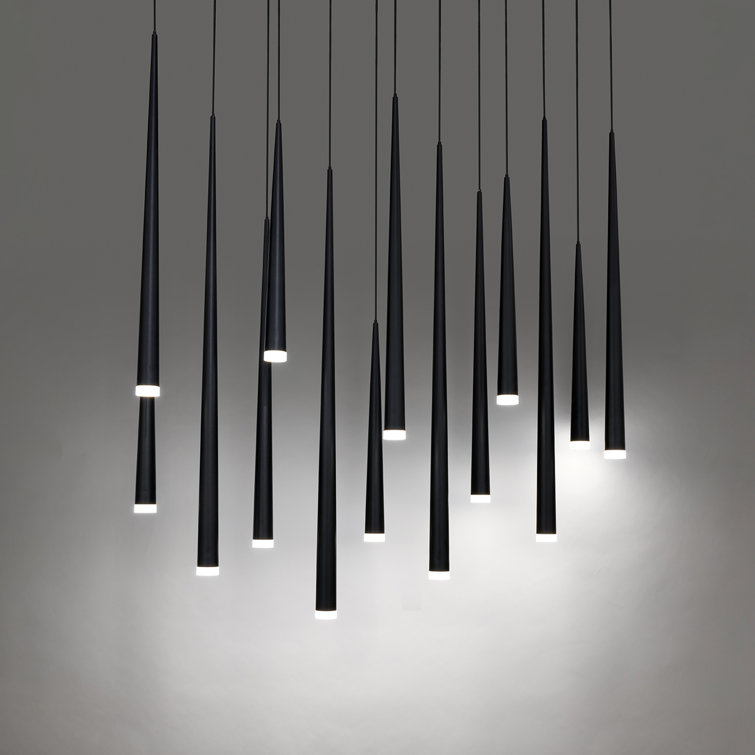 Cascade Black 14-Light LED Cluster Pendant with Brass Accents