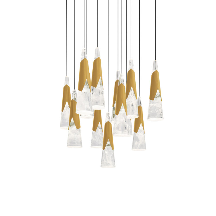 Aged Brass and Acrylic 13-Light LED Cluster Pendant