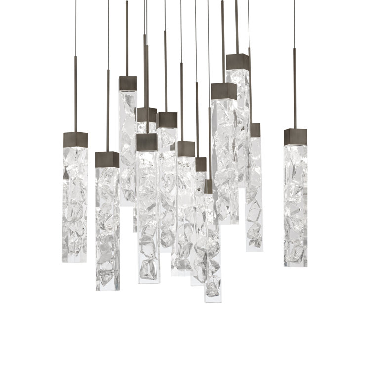 Antique Nickel 13-Light Crystal LED Cluster Pendant