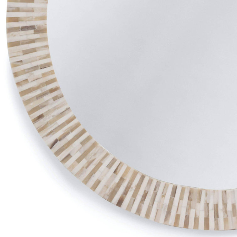 Round Multicolor Bone Tile Accent Mirror
