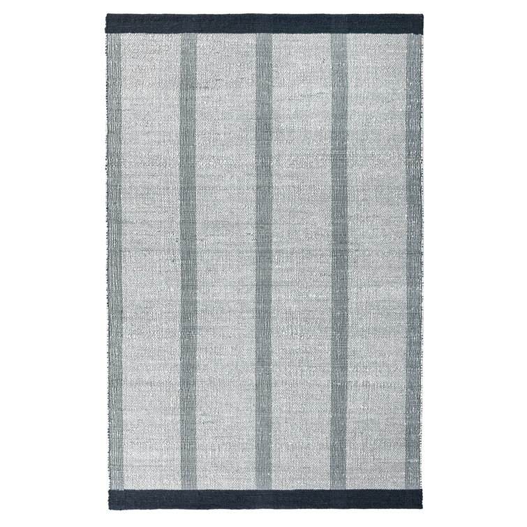 Handmade Black and Ivory Wool Striped Rectangular Rug 5' x 8'