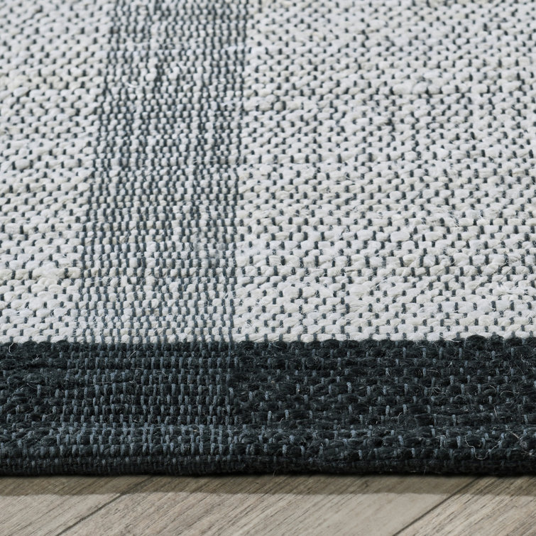 Handmade Black and Ivory Wool Striped Rectangular Rug 5' x 8'