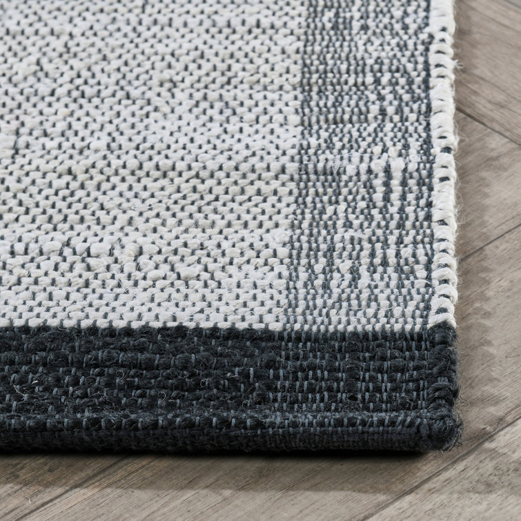 Handmade Black and Ivory Wool Striped Rectangular Rug 5' x 8'