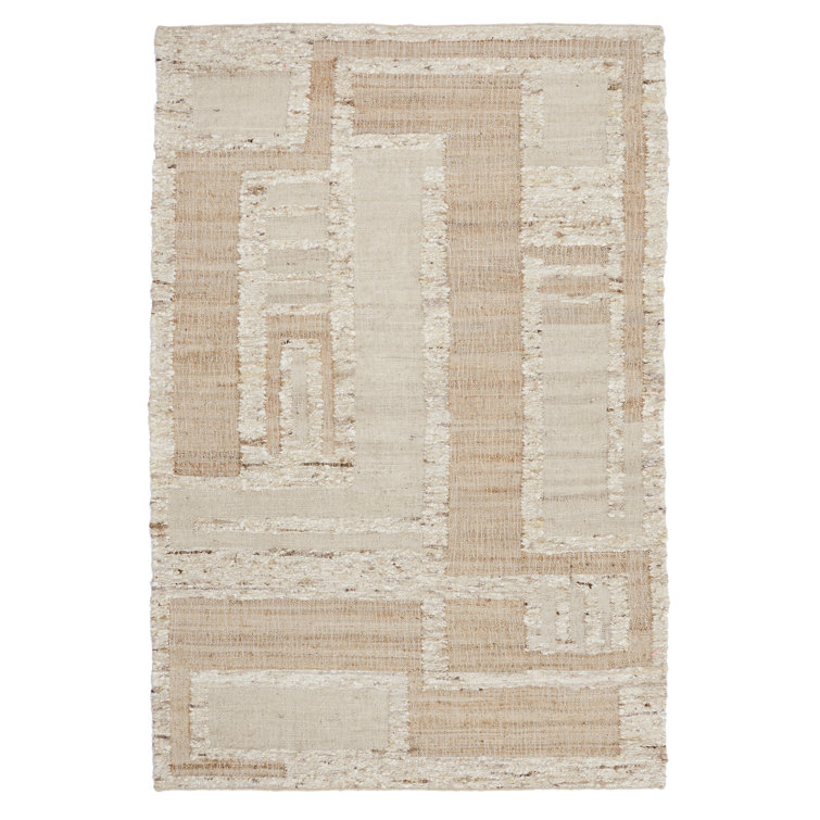 Ivory and Beige Handmade Wool Cotton Flat Woven Rug