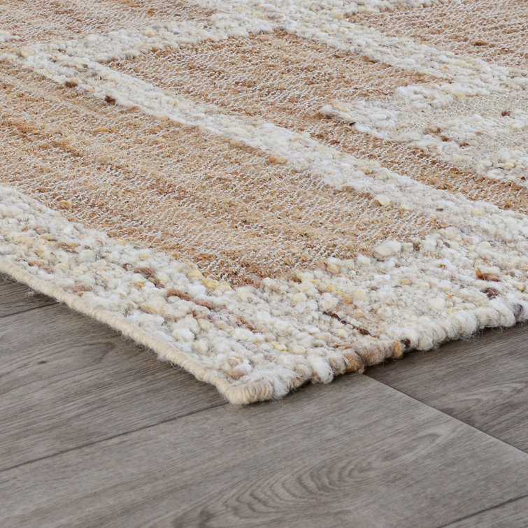 Ivory and Beige Handmade Wool Cotton Flat Woven Rug