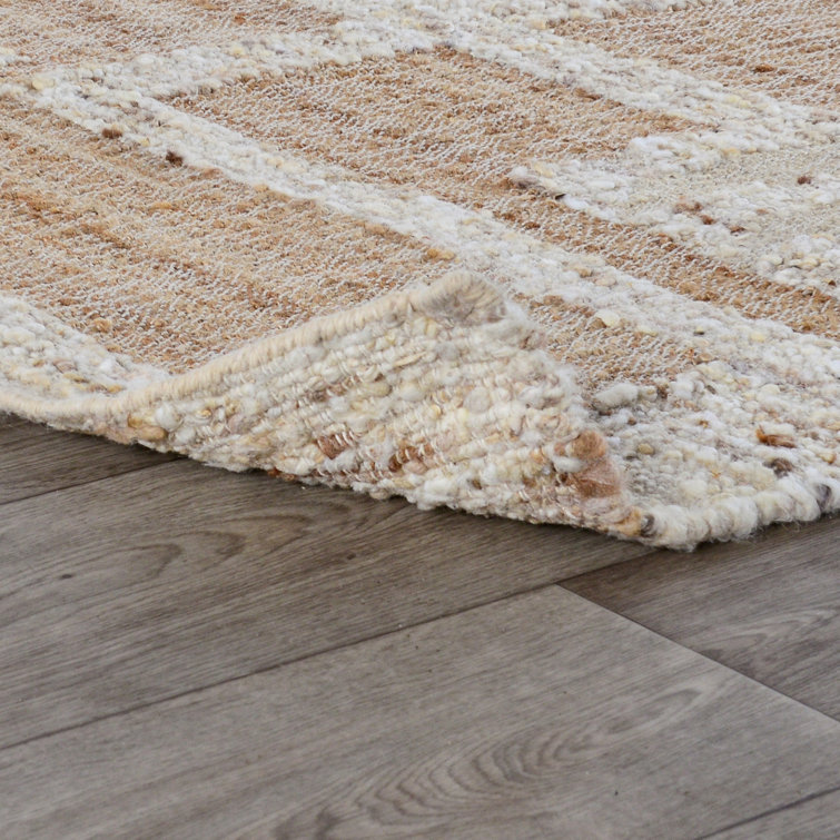 Ivory and Beige Handmade Wool Cotton Flat Woven Rug