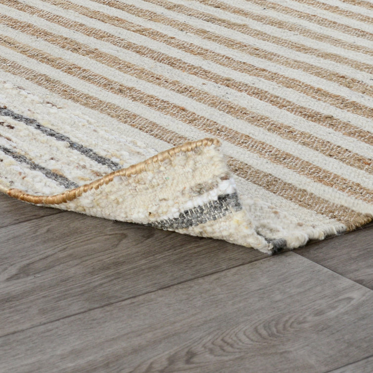 Natural Gray Striped Wool Cotton 9' x 12' Area Rug