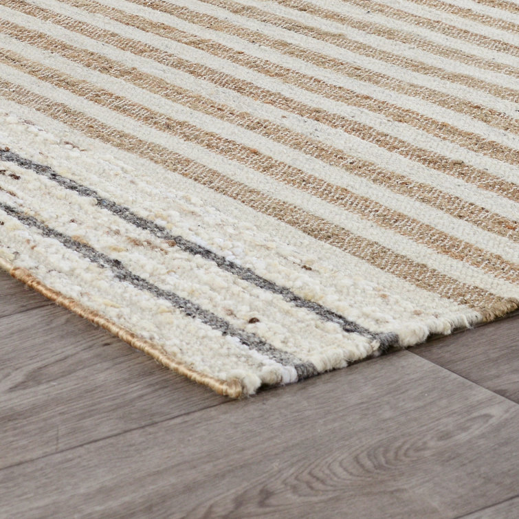 Natural Gray Striped Wool Cotton 9' x 12' Area Rug